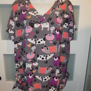 Strictly Scrubs Stretch Dogs 4 Pocket Scrub Shirt Size L Women's NWOT